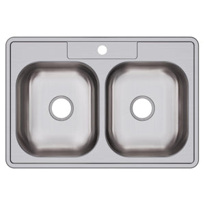Alternate Image for Elkay Dayton 33" Stainless Steel Kitchen Sink, 50/50 Double Bowl, Satin, 1 Faucet Hole, D233221