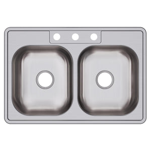 Alternate Image for Elkay Dayton 33" Stainless Steel Kitchen Sink, 50/50 Double Bowl, Satin, 3 Faucet Hole, D233223