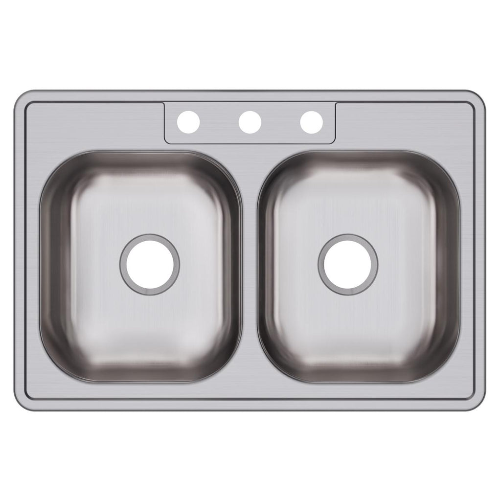 Elkay Dayton 33" Stainless Steel Kitchen Sink, 50/50 Double Bowl, Satin, 3 Faucet Hole, D233223