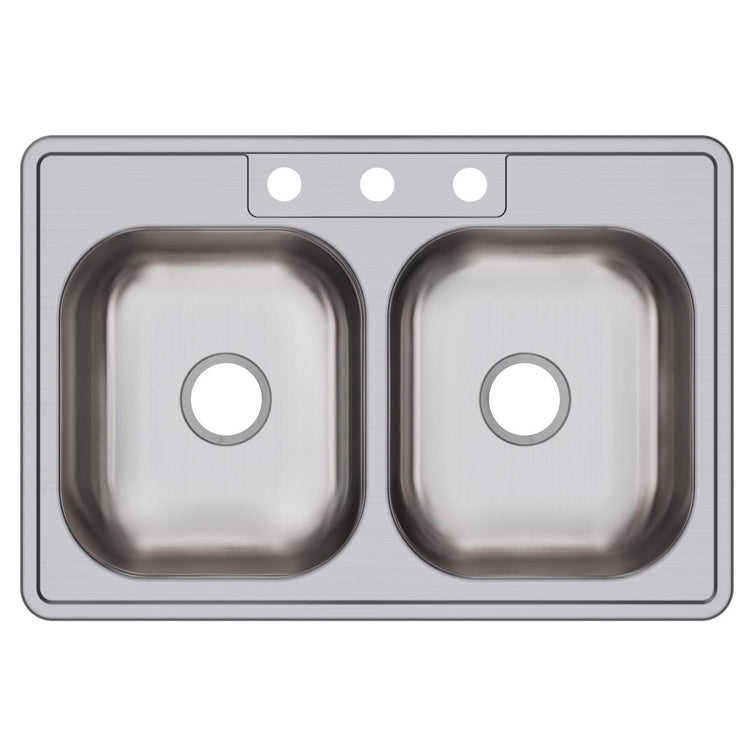 Alternate Image for Elkay Dayton 33' Stainless Steel Kitchen Sink, 50/50 Double Bowl, Satin, 3 Faucet Hole, D233223