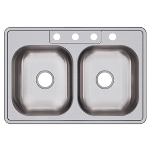 Alternate Image for Elkay Dayton 33" Stainless Steel Kitchen Sink, 50/50 Double Bowl, Satin, 4 Faucet Hole, D233224