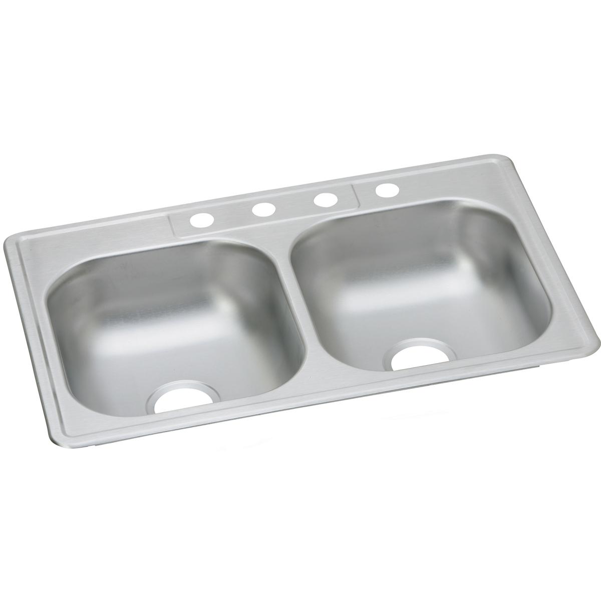Elkay Dayton 33" Stainless Steel Kitchen Sink, 50/50 Double Bowl, Satin, D233224 - The Sink Boutique