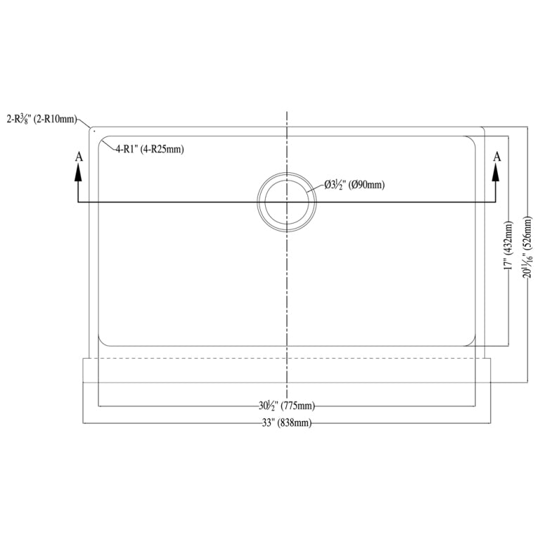 Dawn Undermount Single Bowl with Straight Apron Front Sink DAF3320 Specifications 1
