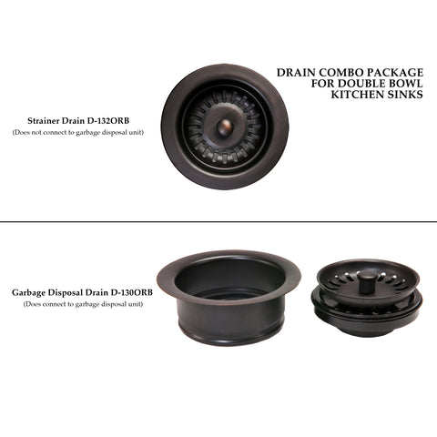 Premier Copper Products Drain Combination Package for Double Bowl Kitchen Sinks - Oil Rubbed Bronze, DC-1ORB