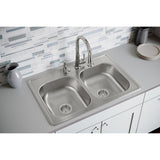 Elkay Dayton 33" Stainless Steel Kitchen Sink, 50/50 Double Bowl, Satin, DD233222 - The Sink Boutique