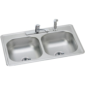 Alternate Image for Elkay Dayton 33" Stainless Steel Kitchen Sink, 50/50 Double Bowl, Sink Kit, Satin, 4 Faucet Hole, DD233224DF