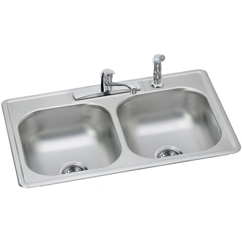 Elkay Dayton 33" Stainless Steel Kitchen Sink, 50/50 Double Bowl, Sink Kit, Satin, DD233224DF