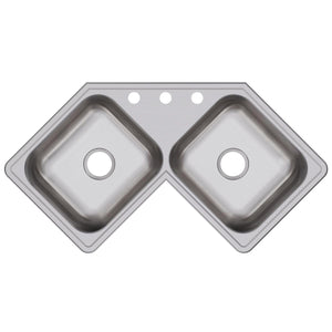 Alternate Image for Elkay Dayton 32" Stainless Steel Corner Kitchen Sink, 45/55 Double Bowl, 20 Gauge, Elite Satin, 3 Faucet Hole, DE217323, 3-Hole