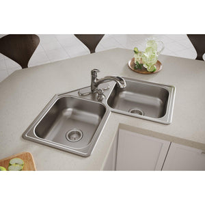 Alternate Image for Elkay Dayton 32" Stainless Steel Corner Kitchen Sink, 45/55 Double Bowl, 20 Gauge, Elite Satin, 4 Faucet Hole, DE217324, 4-Hole