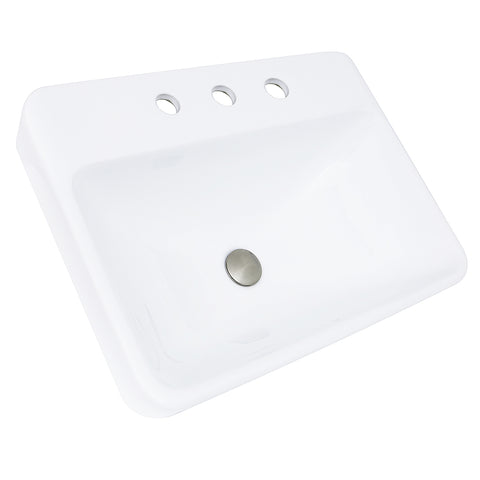 Nantucket Sinks Brant Point 23" Ceramic Bathroom Sink, White, DI-2317-R8