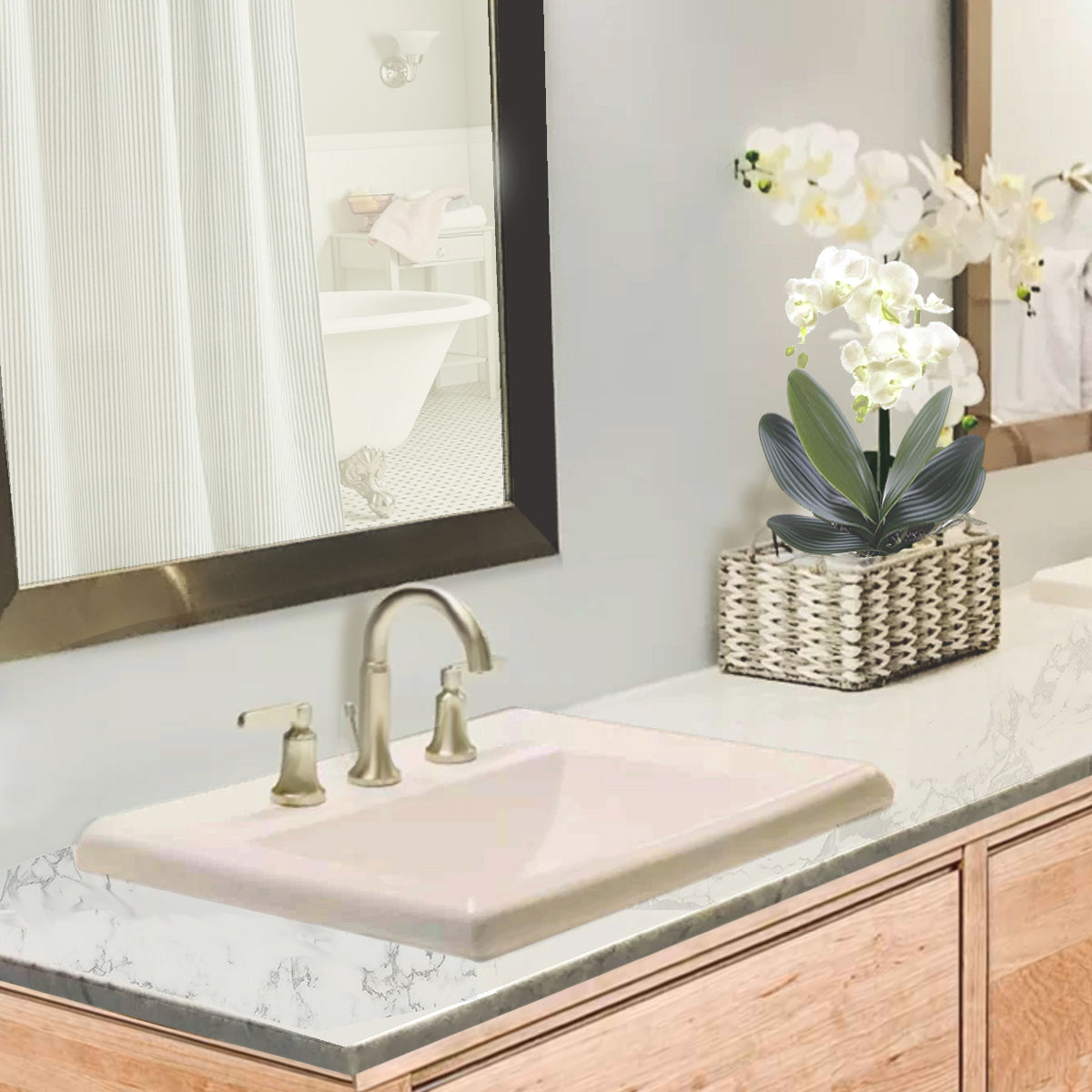 Nantucket Sinks Great Point 23" x 18.25" x 8.75" Rectangular Drop In/Topmount Ceramic - Vitreous China Bathroom Sink, Bisque, DI-2418-R8-Bisque