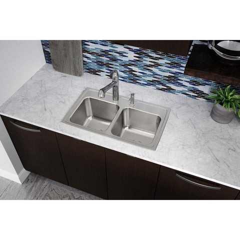 Elkay Lustertone 29" Stainless Steel Kitchen Sink, 50/50 Double Bowl, Lustrous Satin, DLR2918103