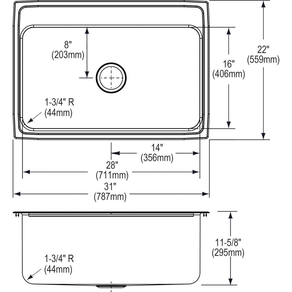 Elkay Lustertone 31" Stainless Steel Kitchen Sink, Lustrous Satin, DLR3122124 - The Sink Boutique