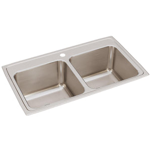 Alternate Image for Elkay Lustertone 33" Stainless Steel Kitchen Sink, 50/50 Double Bowl, 18 Gauge, Lustrous Satin, 1 Faucet Hole, DLR3319101