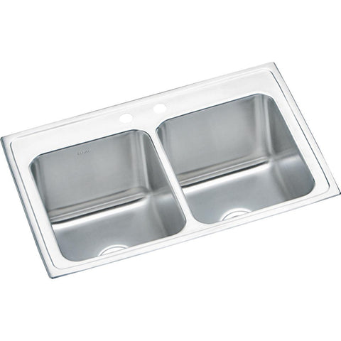 Elkay Lustertone 33" Stainless Steel Kitchen Sink, 50/50 Double Bowl, Lustrous Satin, DLR3322102