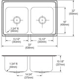 Elkay Lustertone 33" Stainless Steel Kitchen Sink, 50/50 Double Bowl, Lustrous Satin, DLR3322103 - The Sink Boutique