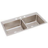 Elkay Lustertone 43" Stainless Steel Kitchen Sink, 50/50 Double Bowl, Lustrous Satin, DLR4322103