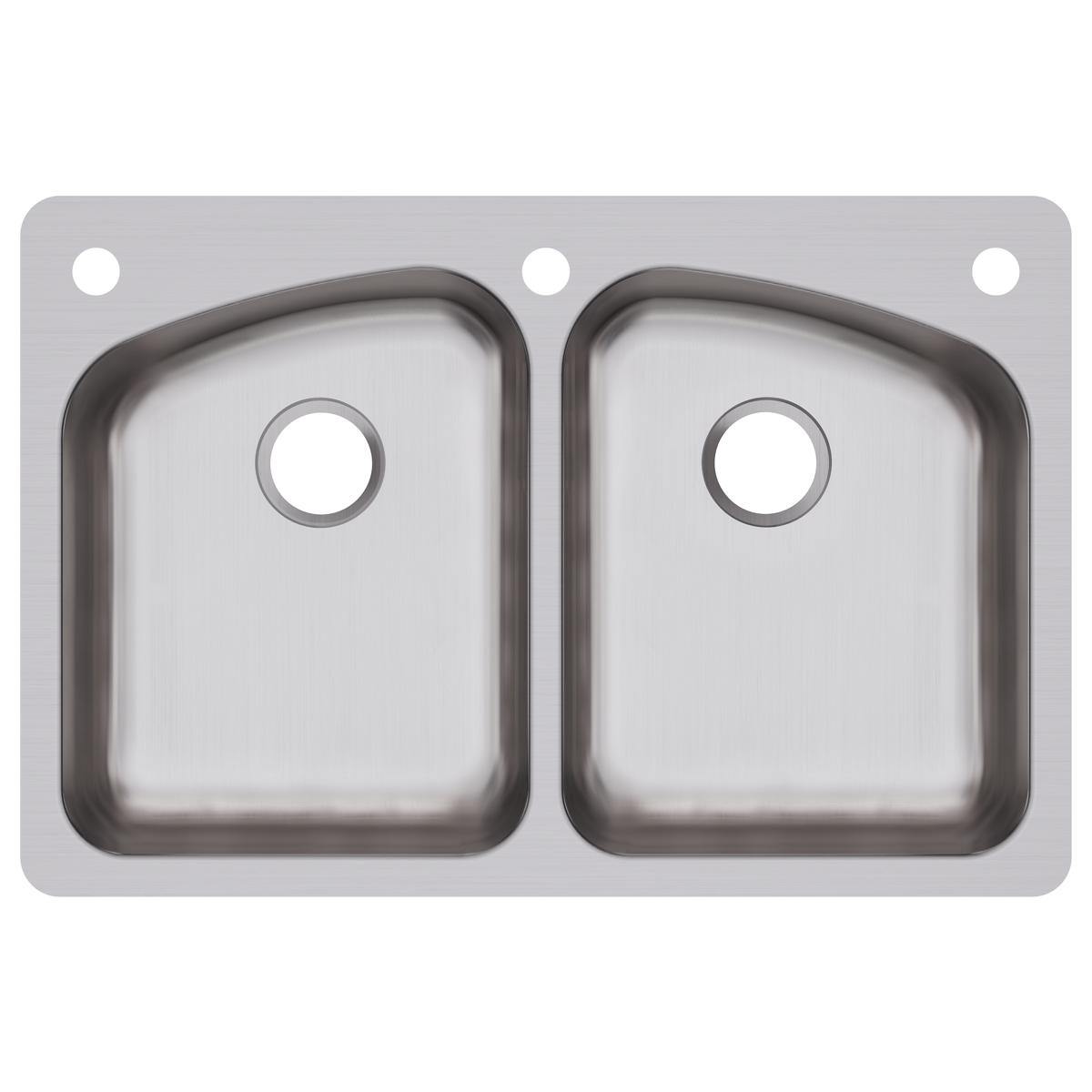 Elkay Dayton 33" Stainless Steel Kitchen Sink, 50/50 Double Bowl, Premium Highlighted Satin, DPXSR233223