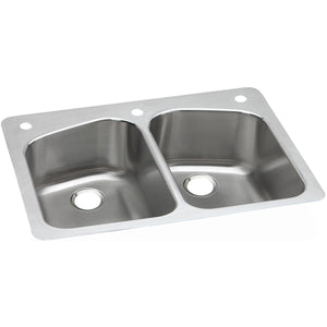 Alternate Image for Elkay Dayton 33" Stainless Steel Kitchen Sink, 50/50 Double Bowl, 18 Gauge, Premium Highlighted Satin, 2R Faucet Hole, DPXSR233222R