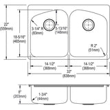 Elkay Dayton 33" Stainless Steel Kitchen Sink, 50/50 Double Bowl, Premium Highlighted Satin, DPXSR233222R - The Sink Boutique