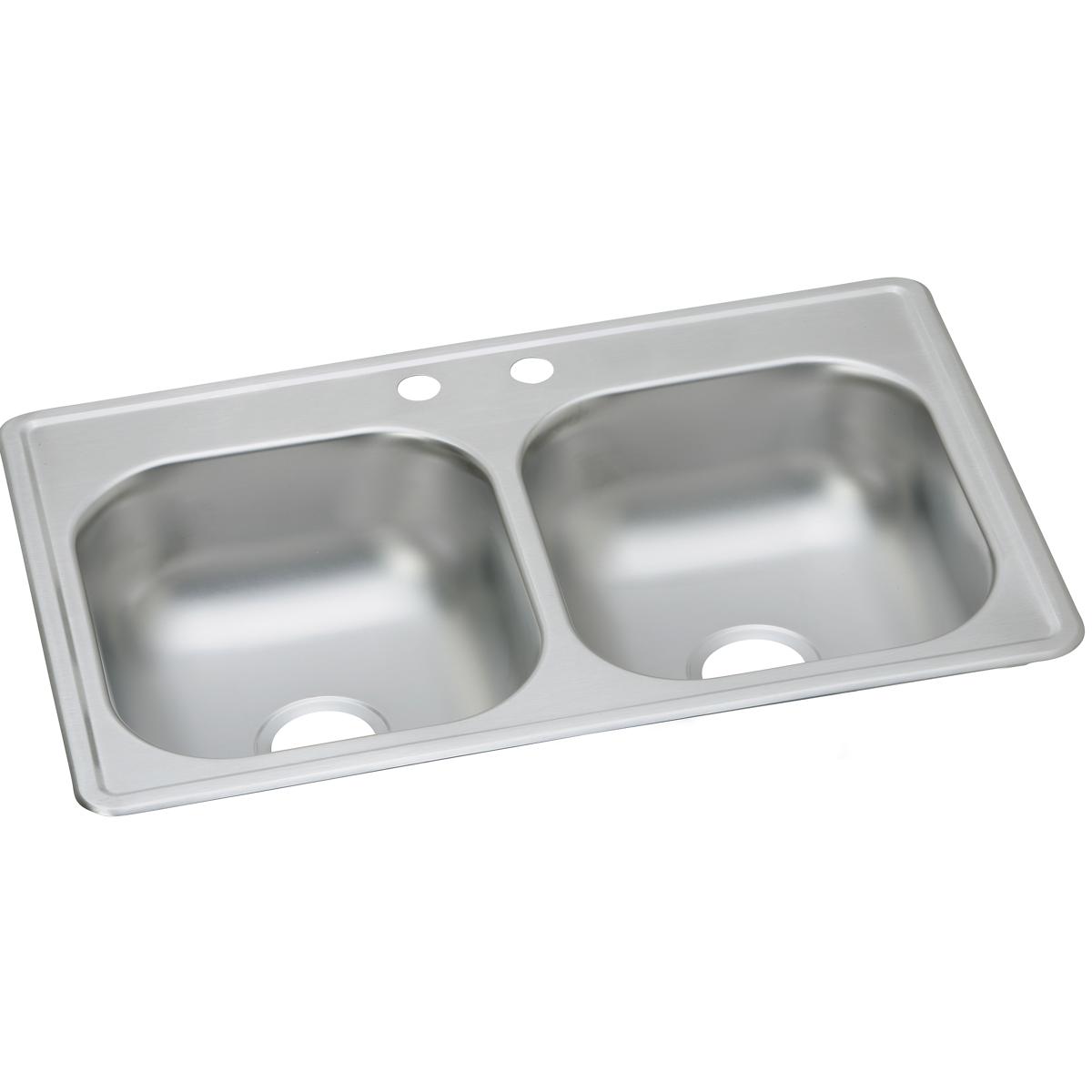 Elkay Dayton 33" Stainless Steel Kitchen Sink, 50/50 Double Bowl, Elite Satin, DSE233192 - The Sink Boutique
