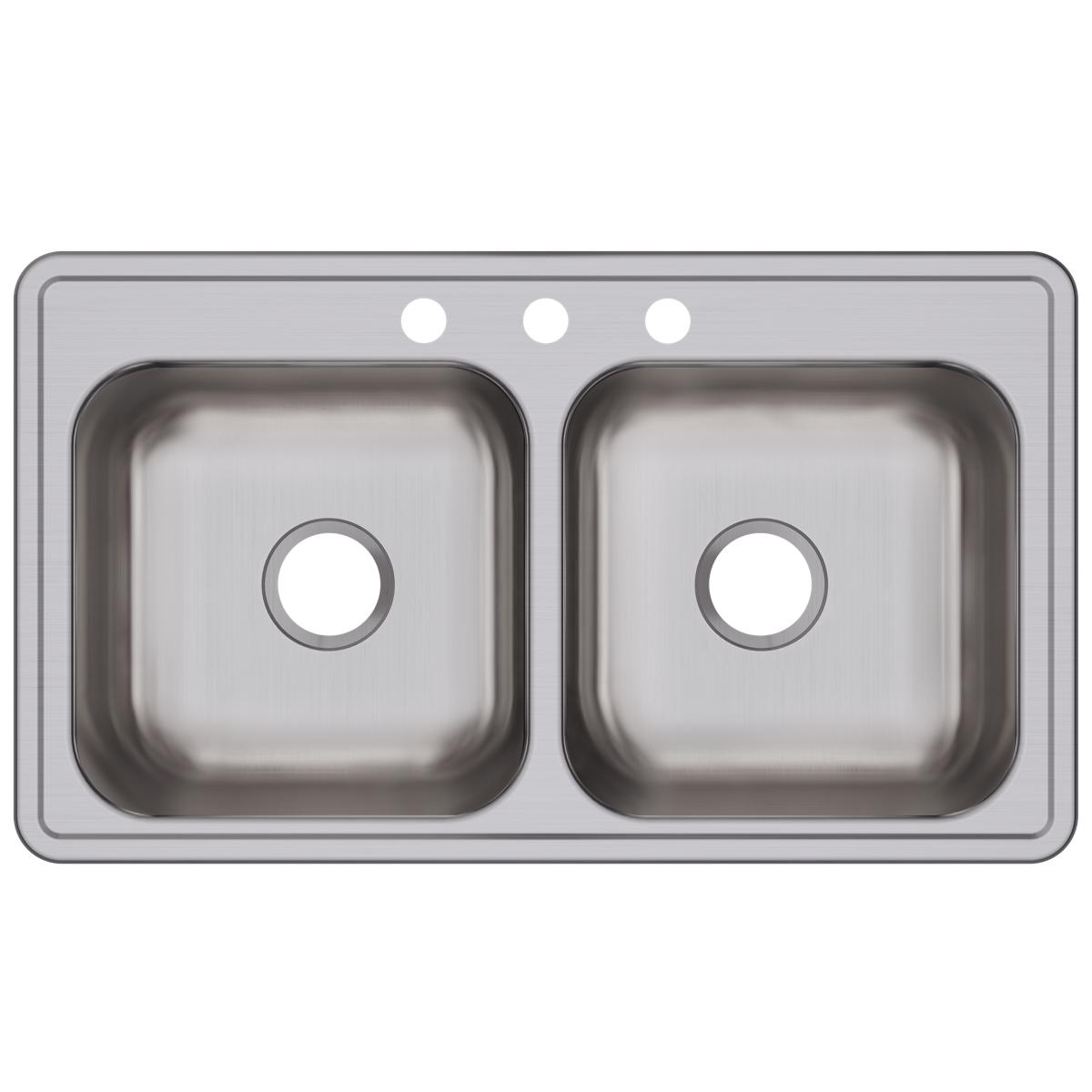 Elkay Dayton 33" Stainless Steel Kitchen Sink, 50/50 Double Bowl, Elite Satin, DSE233193
