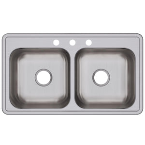 Alternate Image for Elkay Dayton 33" Stainless Steel Kitchen Sink, 50/50 Double Bowl, 20 Gauge, Elite Satin, 3 Faucet Hole, DSE233193