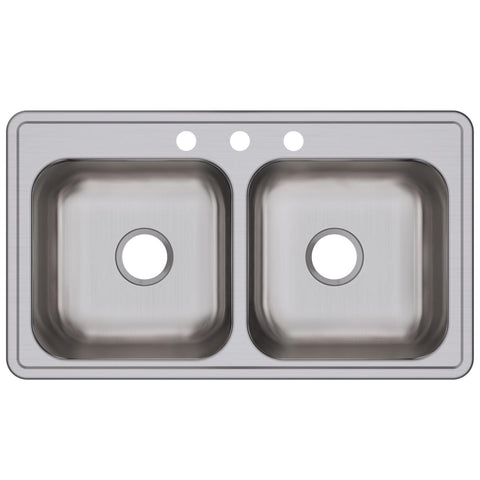 Elkay Dayton 33" Stainless Steel Kitchen Sink, 50/50 Double Bowl, Elite Satin, DSE233193