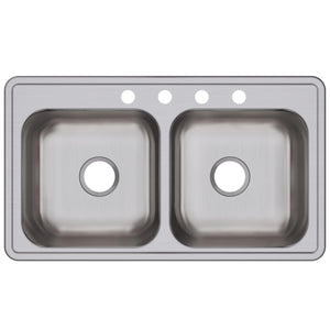 Alternate Image for Elkay Dayton 33" Stainless Steel Kitchen Sink, 50/50 Double Bowl, 20 Gauge, Elite Satin, 4 Faucet Hole, DSE233194