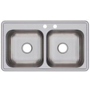 Alternate Image for Elkay Dayton 33" Stainless Steel Kitchen Sink, 50/50 Double Bowl, 20 Gauge, Elite Satin, MR2 Faucet Hole, DSE23319MR2