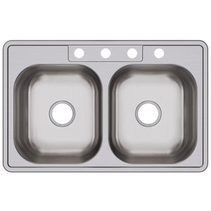 Alternate Image for Elkay Dayton 33" Stainless Steel Kitchen Sink, 50/50 Double Bowl, 20 Gauge, Elite Satin, 4 Faucet Hole, DSE233214