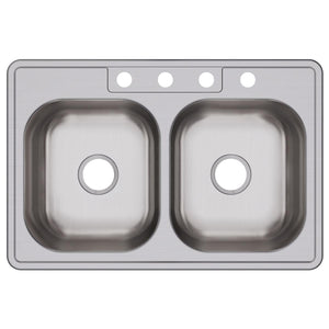 Alternate Image for Elkay Dayton 33" Stainless Steel Kitchen Sink, 50/50 Double Bowl, 20 Gauge, Elite Satin, 4 Faucet Hole, DSE233224