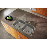 Elkay Dayton 33" Stainless Steel Kitchen Sink, 50/50 Double Bowl, Elite Satin, DSEW10233222 - The Sink Boutique