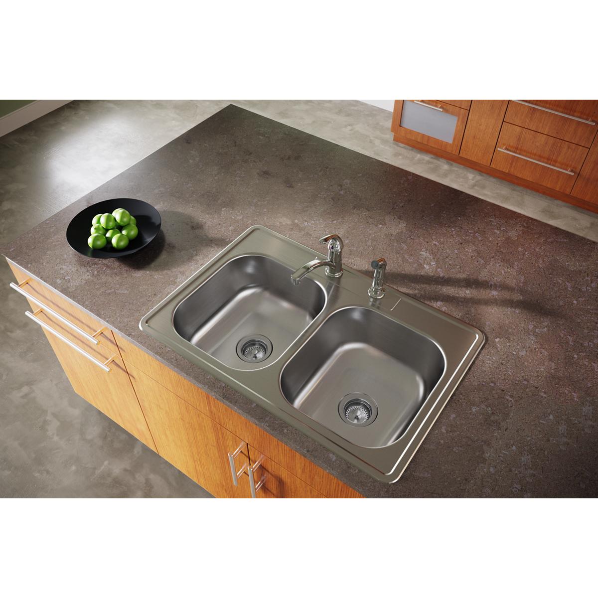 Elkay Dayton 33" Stainless Steel Kitchen Sink, 50/50 Double Bowl, Elite Satin, DSEW40233222 - The Sink Boutique