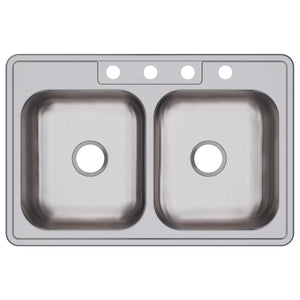 Alternate Image for Elkay Dayton 33" Stainless Steel Kitchen Sink, 50/50 Double Bowl, 18 Gauge, Satin, 4 Faucet Hole, DXR33224