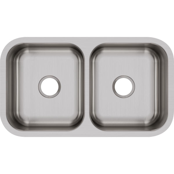Elkay Dayton 32" Stainless Steel Kitchen Sink, 50/50 Double Bowl, Radiant Satin, DXUH3118