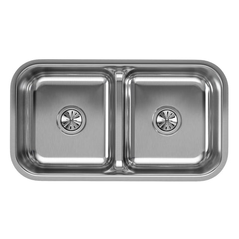 Elkay Lustertone 32" Stainless Steel Kitchen Sink, 50/50 Double Bowl, Lustrous Satin, EAQDUH3118