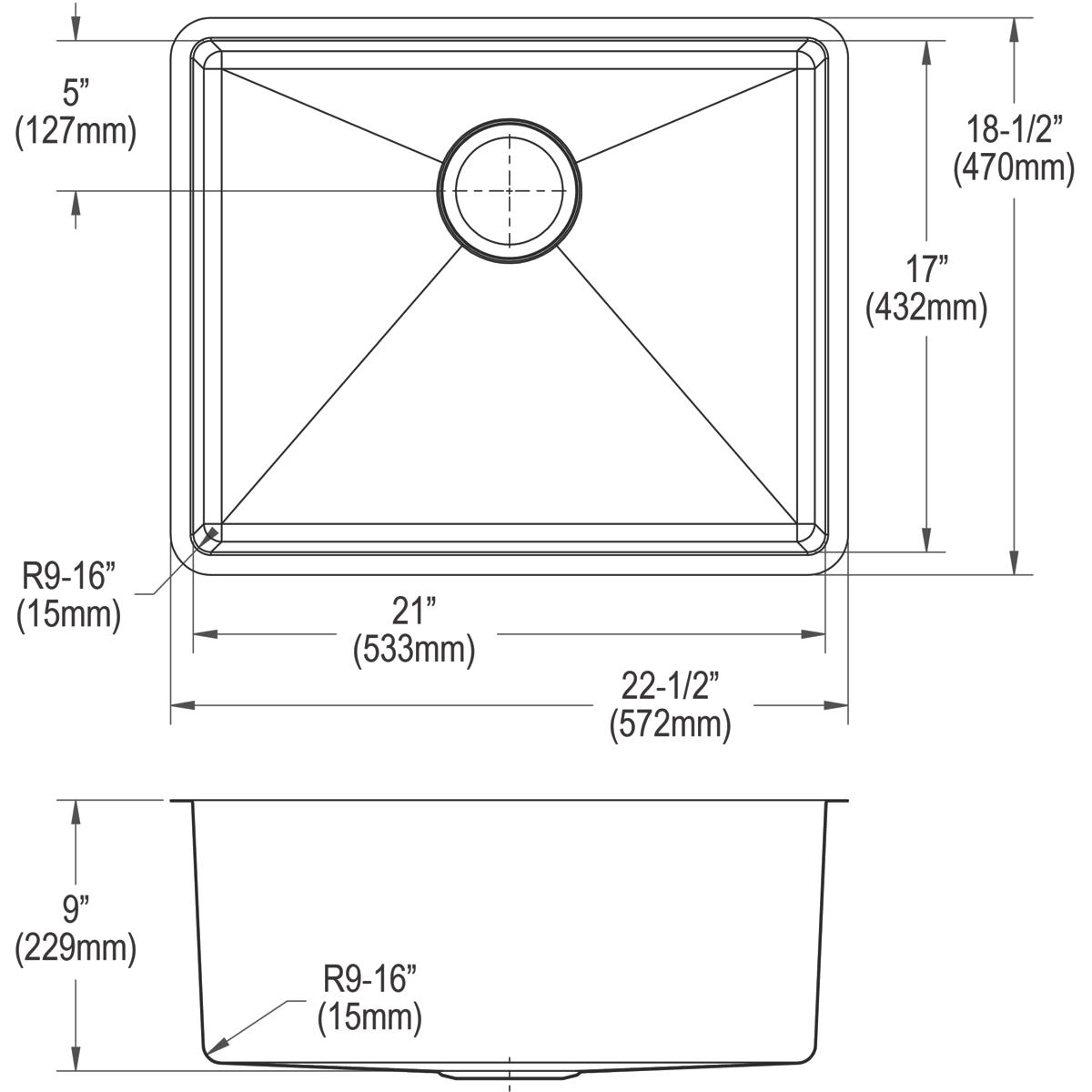 Elkay Crosstown 23" Stainless Steel Kitchen Sink, 18 Gauge, Polished Satin, ECTRU21179T