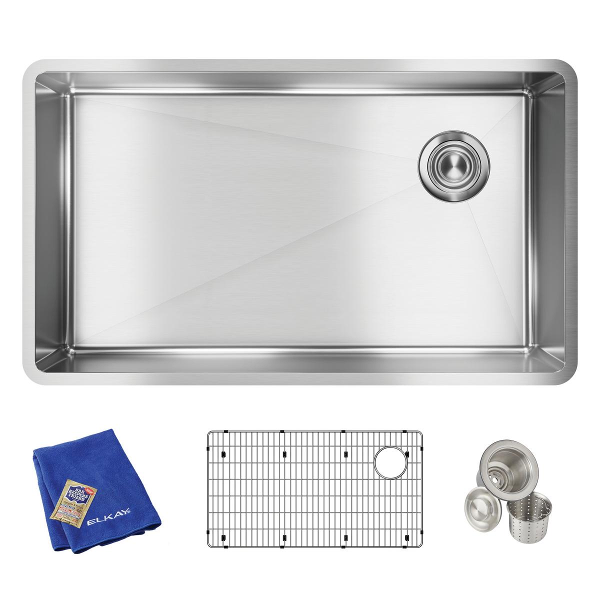 Elkay Crosstown 32" Stainless Steel Kitchen Sink, 18 Gauge, Polished Satin, ECTRU30179RTC