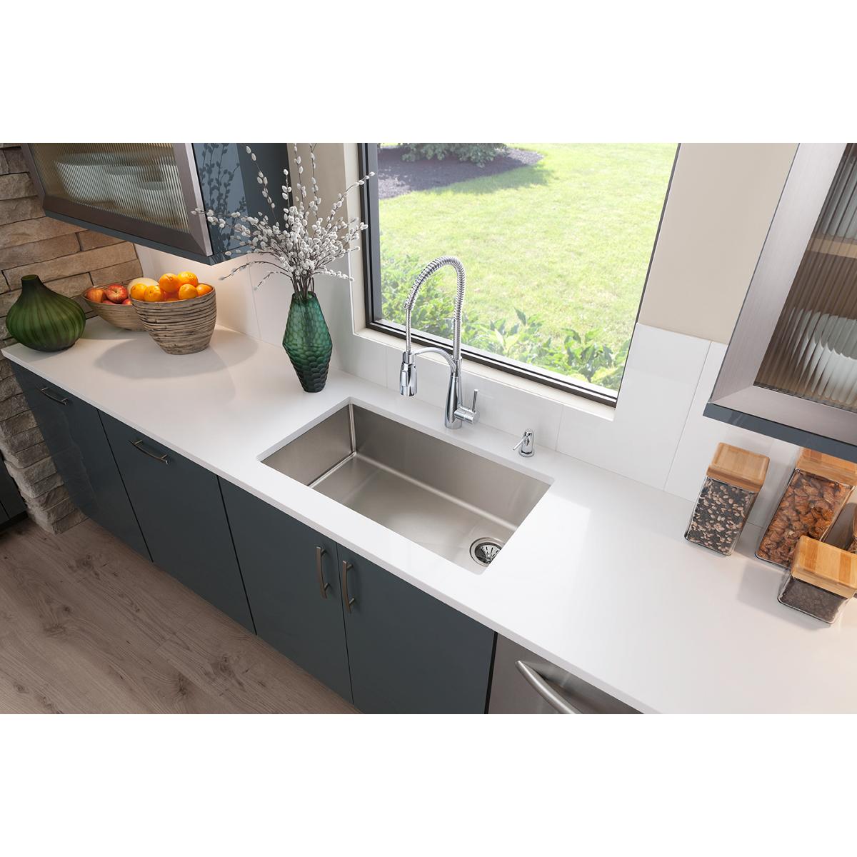 Elkay Crosstown 32" Stainless Steel Kitchen Sink, Single Bowl, 18 Gauge, Polished Satin, ECTRU30179RT