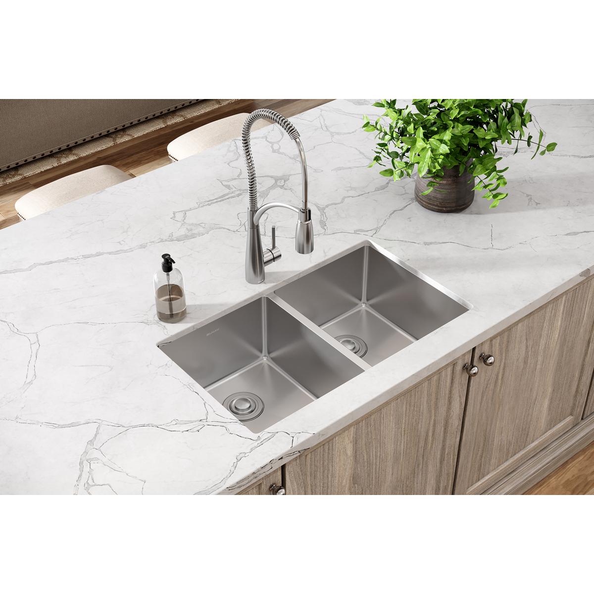 Elkay Crosstown 32" Stainless Steel Kitchen Sink, 50/50 Double Bowl, 18 Gauge, Polished Satin, ECTRU31179T