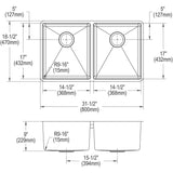 Elkay Crosstown 32" Stainless Steel Kitchen Sink, 50/50 Double Bowl, 18 Gauge, Polished Satin, ECTRU31179TC