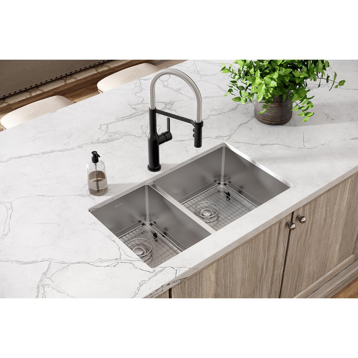 Elkay Crosstown 32" Stainless Steel Kitchen Sink, 40/60 Double Bowl, 18 Gauge, Polished Satin, ECTRU32179LTC