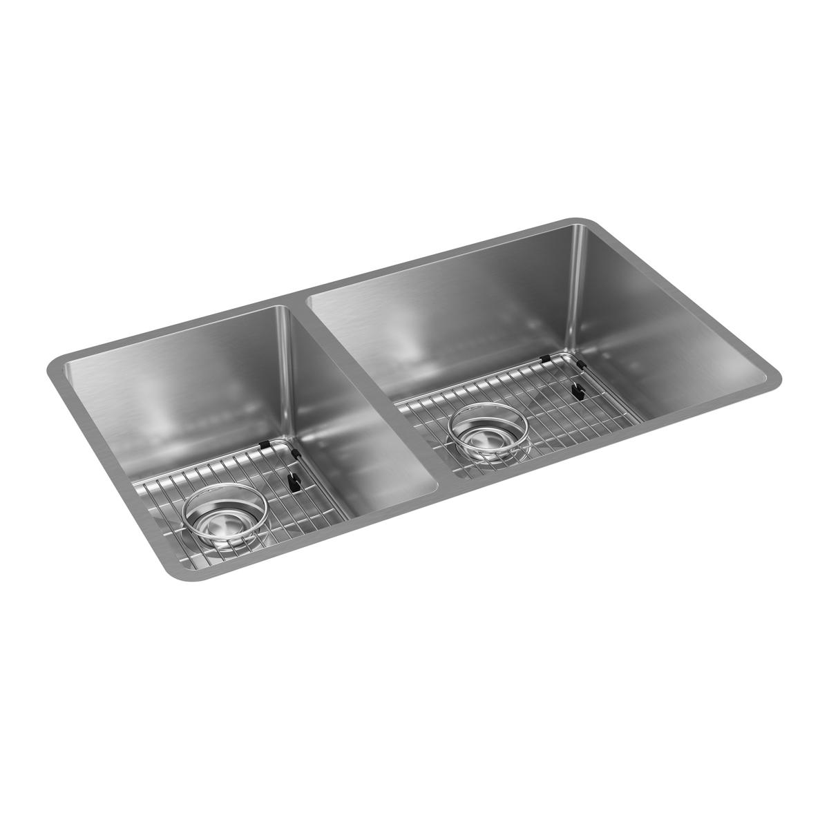 Elkay Crosstown 32" Stainless Steel Kitchen Sink, 40/60 Double Bowl, 18 Gauge, Polished Satin, ECTRU32179LTC