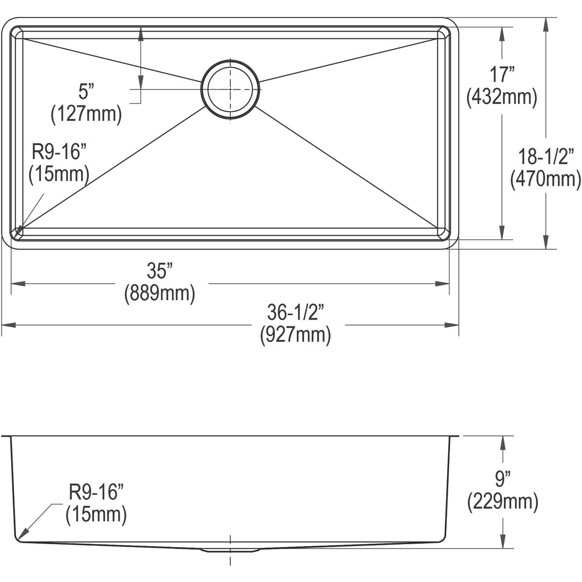 Elkay Crosstown 37" Stainless Steel Kitchen Sink, 18 Gauge, Polished Satin, ECTRU35179T
