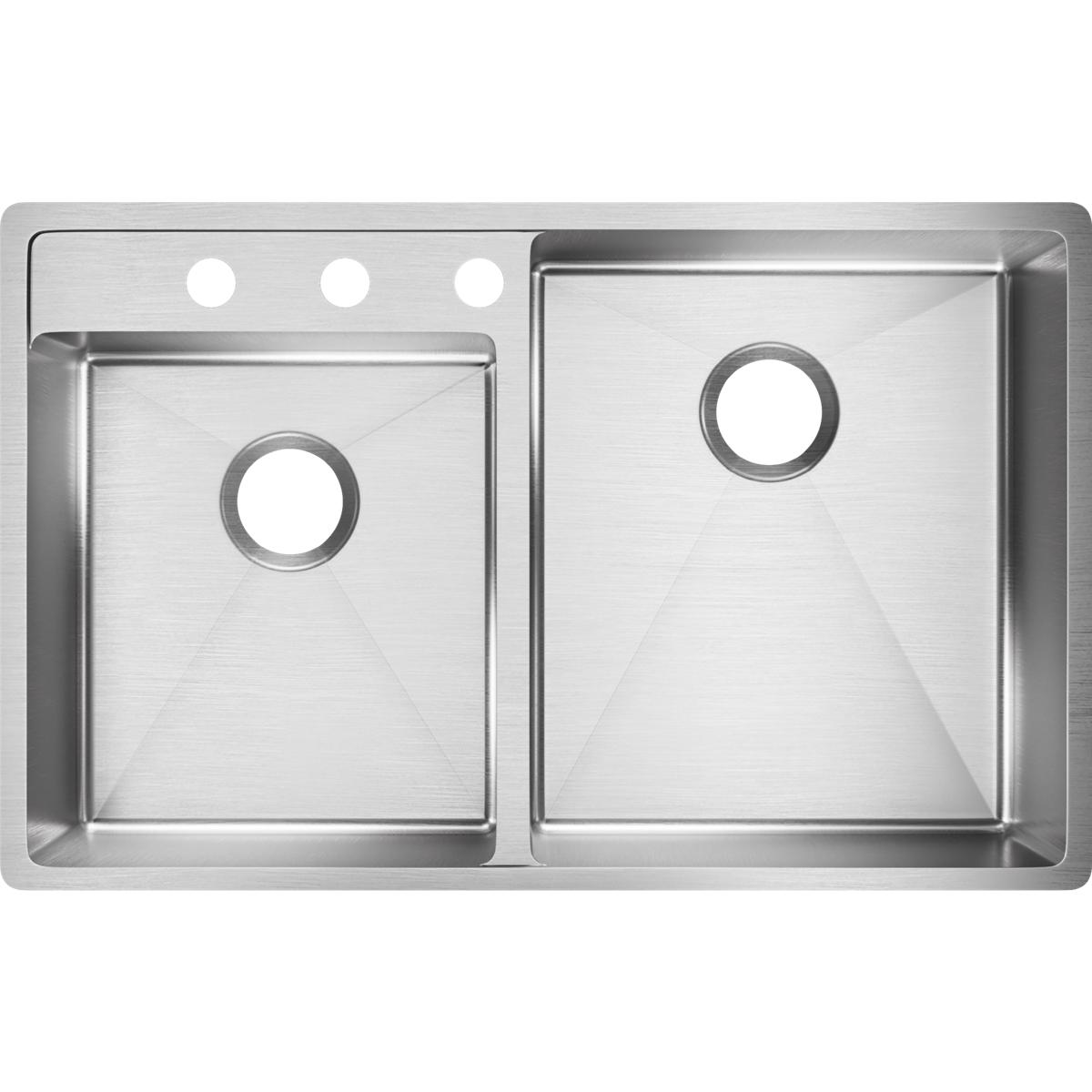 Elkay Crosstown 33" Stainless Steel Kitchen Sink, 45/55 Double Bowl, Polished Satin, ECTRUD31199L3