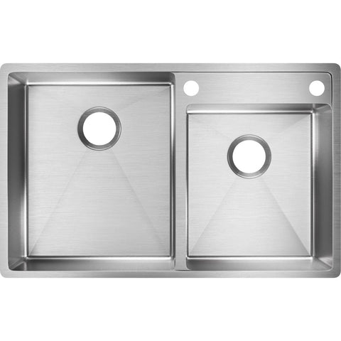 Elkay Crosstown 33" Stainless Steel Kitchen Sink, 55/45 Double Bowl, Polished Satin, ECTRUD31199RS2