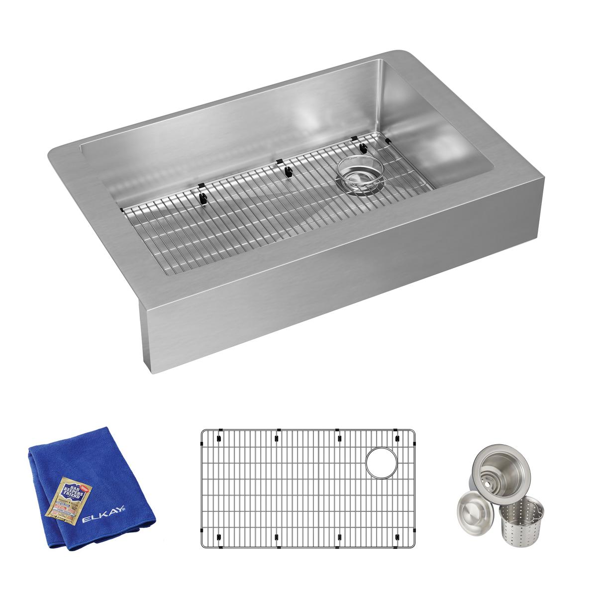 Elkay Crosstown 36" Stainless Steel Farmhouse Kitchen Sink, 18 Gauge, Polished Satin, ECTRUF30179RC