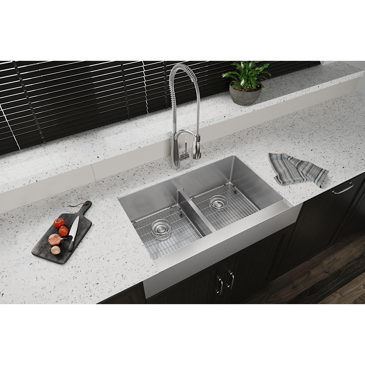 Elkay Crosstown 36" Stainless Steel Farmhouse Kitchen Sink, 50/50 Double Bowl, 18 Gauge, Polished Satin, ECTRUFA32179C