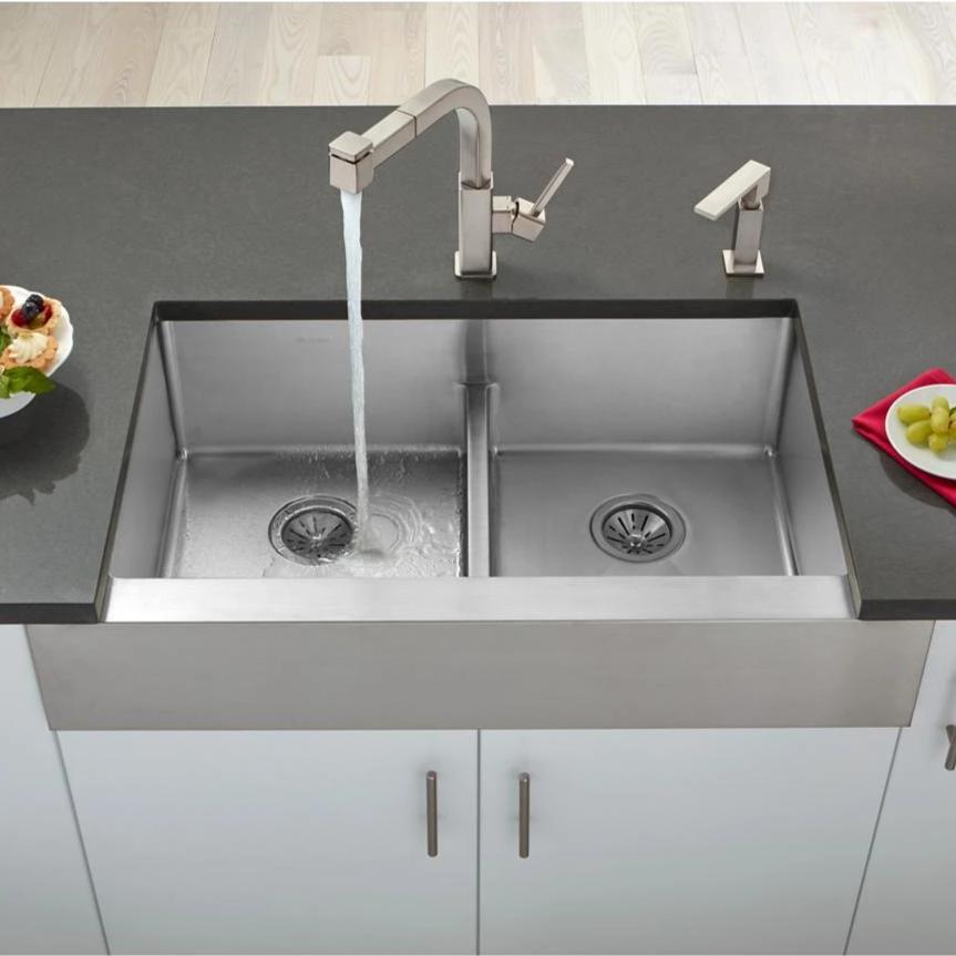 Elkay Crosstown 36" Stainless Steel Farmhouse Kitchen Sink, 50/50 Double Bowl, Polished Satin, ECTRUFA32179 - The Sink Boutique